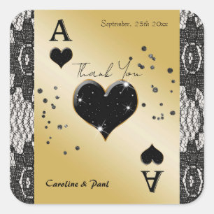 Glam Black Lace Ace of Hearts Square Favour Sticke Sticker