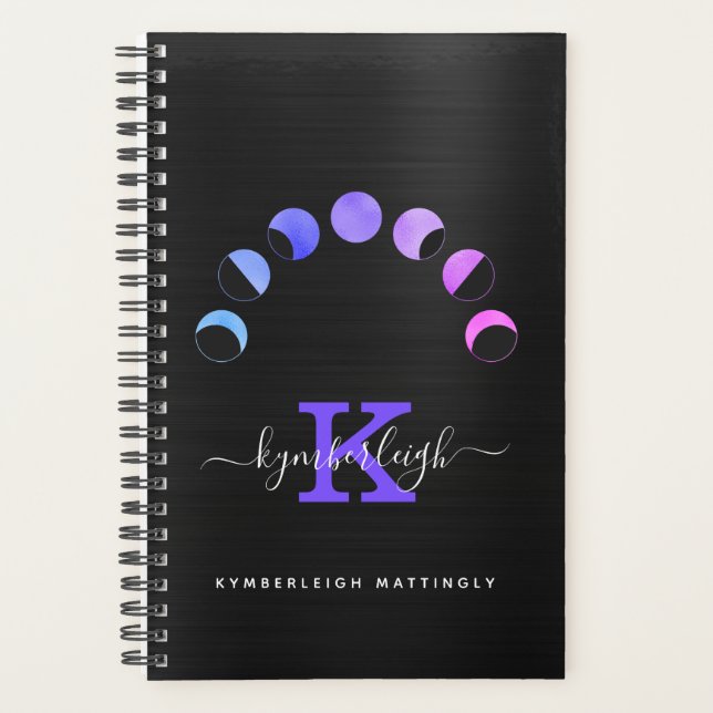 Glam Black Moon Phases Pastel Monogramme Nom Petit (Devant)