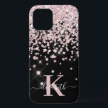 Glam Black Rose Gold Diamond Confetti Monogrammed iPhone 12 Pro Case<br><div class="desc">Glam, Elegant, Girly Shiny black and rose gold glitter diamond confetti custom personalized iphone case. Features a faux blush pink rose gold and white diamond confetti, monogram and name in a beautiful girly handwritten swash tail font script. Personalize with your name and monogram initial. Please note: this design is a...</div>