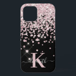 Glam Black Rose Gold Diamond Confetti Monogrammed iPhone 12 Pro Case<br><div class="desc">Glam, Elegant, Girly Shiny black and rose gold glitter diamond confetti custom personalized iphone case. Features a faux blush pink rose gold and white diamond confetti, monogram and name in a beautiful girly handwritten swash tail font script. Personalize with your name and monogram initial. Please note: this design is a...</div>