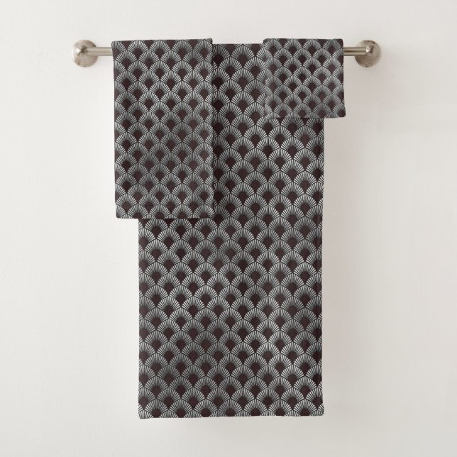 Glam Black Silver Art Deco Bath Towel Set (Insitu)
