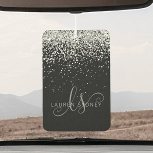 Glam Black Silver Glitter Monogram Name Air Freshener