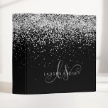 Glam Black Silver Glitter Monogram Name Binder<br><div class="desc">Glam Black Silver Glitter Elegant Monogram Binder. Easily personalize this trendy chic binder design featuring elegant silver sparkling glitter on a black background. The design features your handwritten script monogram with pretty swirls and name.</div>