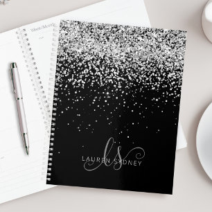 Glam Black Silver Parties scintillant Nom du monog