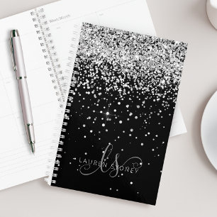 Glam Black Silver Parties scintillant Nom du monog