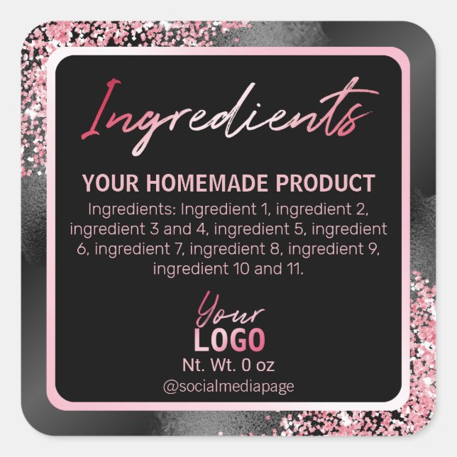Glam Black With Pink Glitter Ingredient Labels (Front)