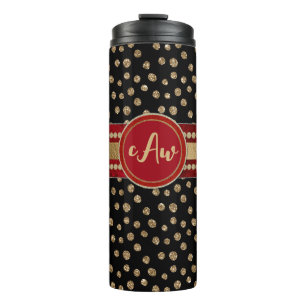 Glam Bling Glitter Polka Dots and Monogram Thermal Tumbler