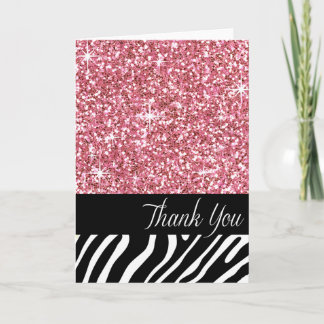 Glam Bling Glitter Zebra Thank You | pink Card