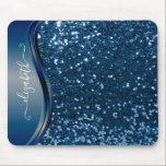 Glam Bling Personalized Glitter Calligraphy Blue  Mouse Pad<br><div class="desc">This design does not contain actual glitter or sequins. It may be personalized in the area provided by changing the photo and/or text. Or it can be customized by clicking Personalize this Template and then choosing the click to customize further option and delete or change the colour of the background,...</div>