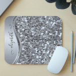 Glam Bling Personalized Glitter Calligraphy Silver Mouse Pad<br><div class="desc">This design does not contain actual glitter or sequins. It may be personalized in the area provided by changing the photo and/or text. Or it can be customized by clicking Personalize this Template and then choosing the click to customize further option and delete or change the colour of the background,...</div>