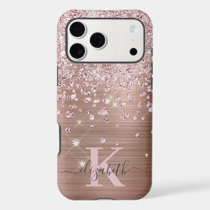 Glam Bling Rose Gold Diamond Confetti Monogramme