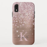 Glam Bling Rose Gold Diamond Confetti Monogrammed iPhone XR Case<br><div class="desc">Elegant,  Glam,  Girly Shiny faux rose gold diamond confetti iphone case. Features a faux rose gold brushed metal background,  dotted with pink rose gold and white diamonds confetti. Personalize with your name and monogram initial. Please note: this design is a printed photo effect with no real glitter and jewel.</div>