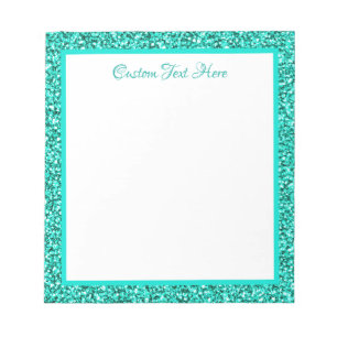 Glam Blue Glitter Sparkle Border Personalized Notepad
