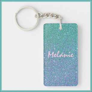 Glam Blue Green and Purple Glitter Keychain