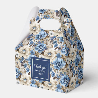 Glam Blue Ivory Flowers Custom Name Favour Box