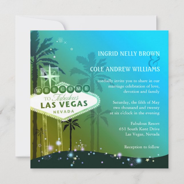 Glam Blue Las Vegas Wedding Invitation (Front)