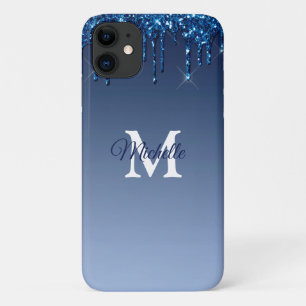 Glam & Blue Ombre Glitter Personalized Monogram iPhone 11 Case