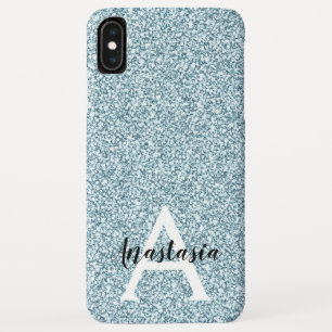 Glam Blue Silver Glitter Sparkles Monogram Name iPhone XS Max Case