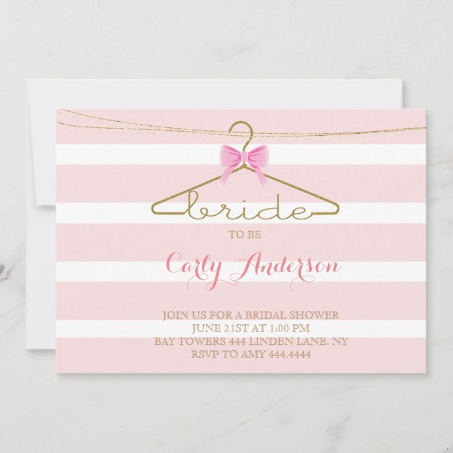 Glam Blush and Gold Striped Bridal Shower Invitation (Front)