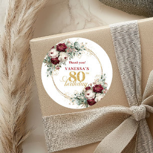 Glam Blush Burgundy 80th Birthday Stickers
