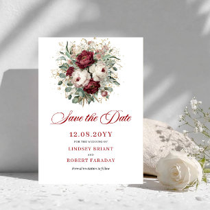 Glam Blush Burgundy Gold Floral Save The Date