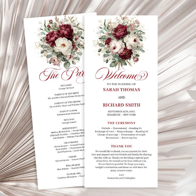 Glam Blush Burgundy Gold Floral Wedding Program (Glam Blush Burgundy Gold Floral Wedding Program)