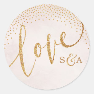 Glam blush glitter rose gold calligraphy love classic round sticker