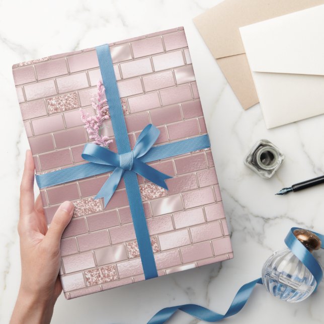 Glam Blush Pink Bricks Bridal Shower  Wrapping Paper (Gifting)