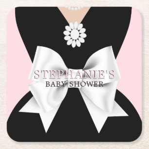 Glam Blush Pink Fancy Tiffany Theme Baby Shower Square Paper Coaster