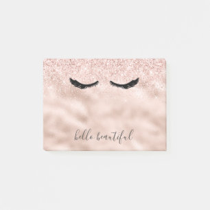 Glam Blush Pink Glitter Black Eyelashes Post-it Notes