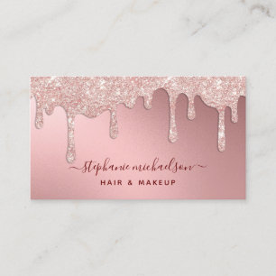 Glam Blush Pink Glitter Drip Foil Beauty Salon Business Card