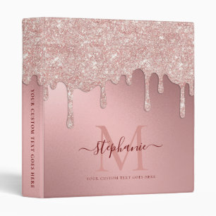 Glam Blush Pink Glitter Drip Foil Monogram Binder