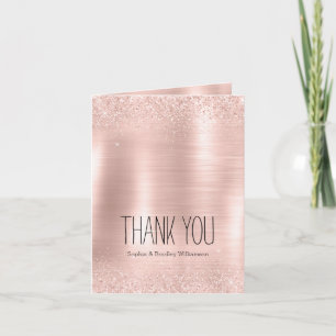 Glam Blush Pink Glitter Thank you Card