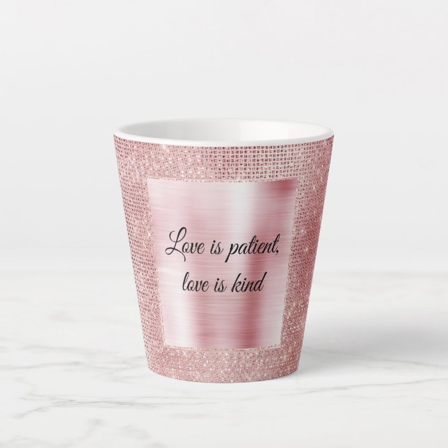 Glam Blush Pink Glitz Sparkle Latte Mug (Front)