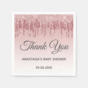 Glam Blush Pink Gold Glitter Thank You Baby Shower Napkin