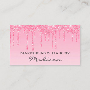 Glam Blush Pink Rose Glitter Drips Makeup Artist Business Card