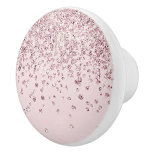 Glam Blush Pink Rose Gold Glitter Diamond Confetti Ceramic Knob
