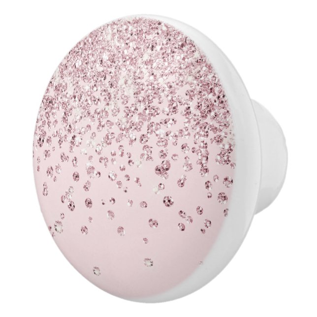 Glam Blush Pink Rose Gold Glitter Diamond Confetti Ceramic Knob (Right)