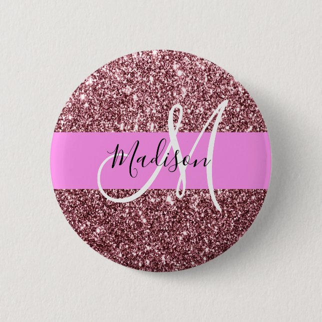 Glam Blush Pink Rose Gold Glitter Sparkle Monogram 2 Inch Round Button (Front)