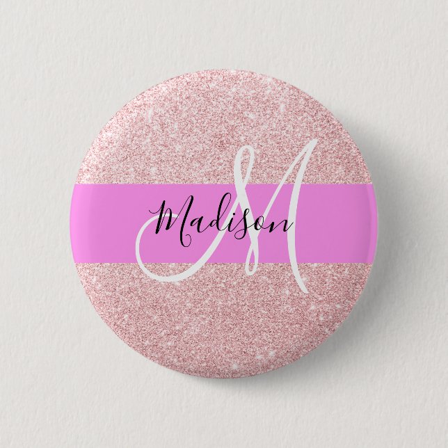Glam Blush Pink Rose Gold Glitter Sparkle Monogram 2 Inch Round Button (Front)