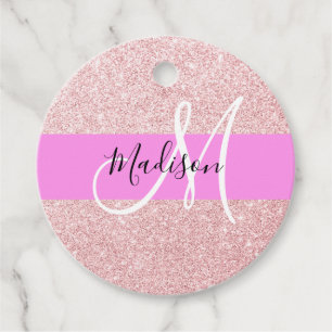 Glam Blush Pink Rose Gold Glitter Sparkle Monogram Favour Tags