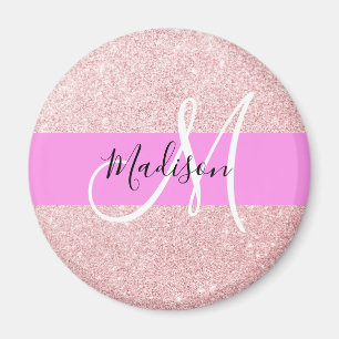 Glam Blush Pink Rose Gold Glitter Sparkle Monogram Magnet
