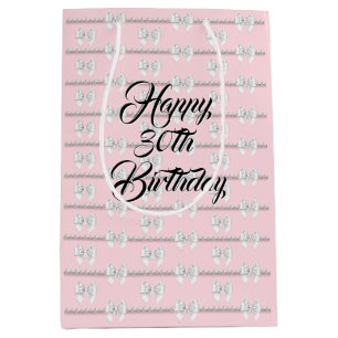 Glam Blush Pink Tiffany Pearls Theme 30th Birthday Medium Gift Bag