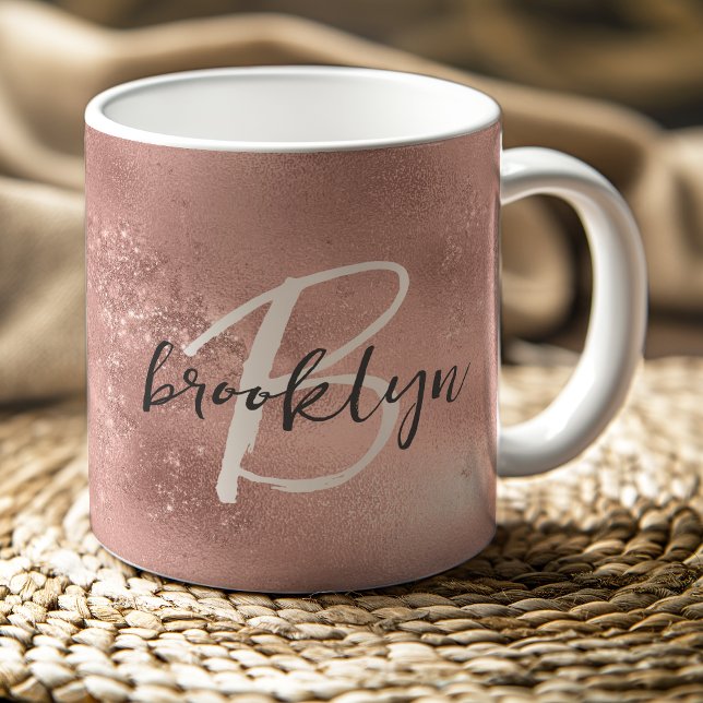Glam Blush Pink Trendy Script Monogram Coffee Mug (Creator Uploaded)