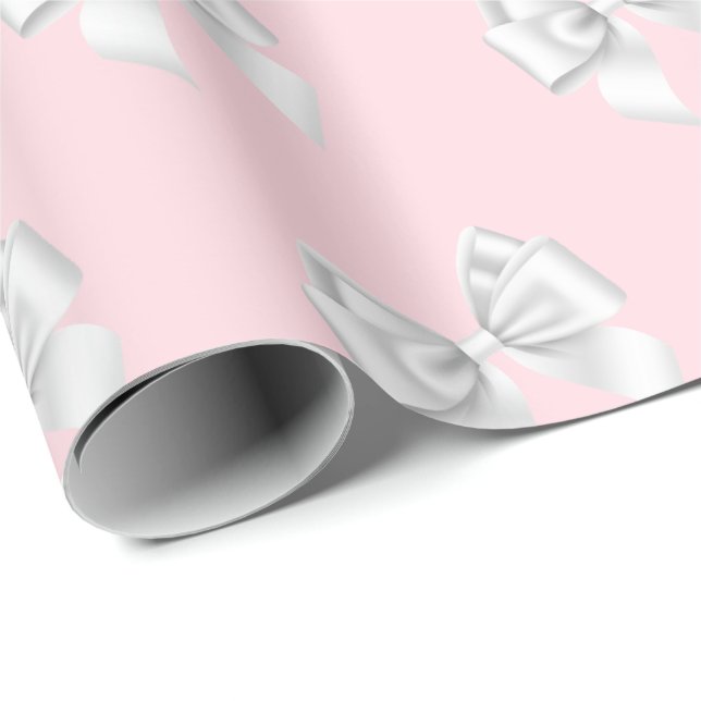 Glam Blush Pink White Bows Tiffany Theme NYC Wrapping Paper (Roll Corner)