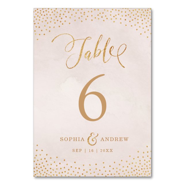 Glam blush rose gold calligraphy table number (Front)