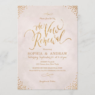 Glam blush rose gold calligraphy vow renewal invitation