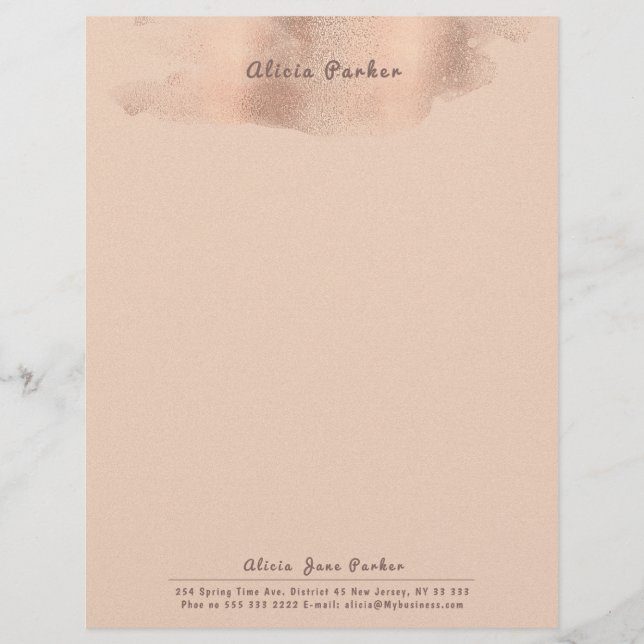 Glam Blush Rose Gold Copper Foil | Beautician Letterhead (Front)