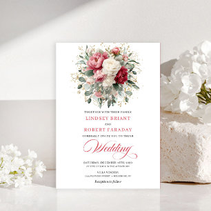 Glam Boho Blush White Gold Wedding Invitation