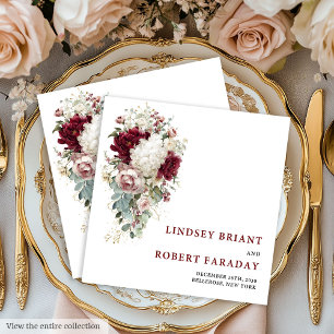 Glam Boho Burgundy Gold Rose Wedding Paper Napkins